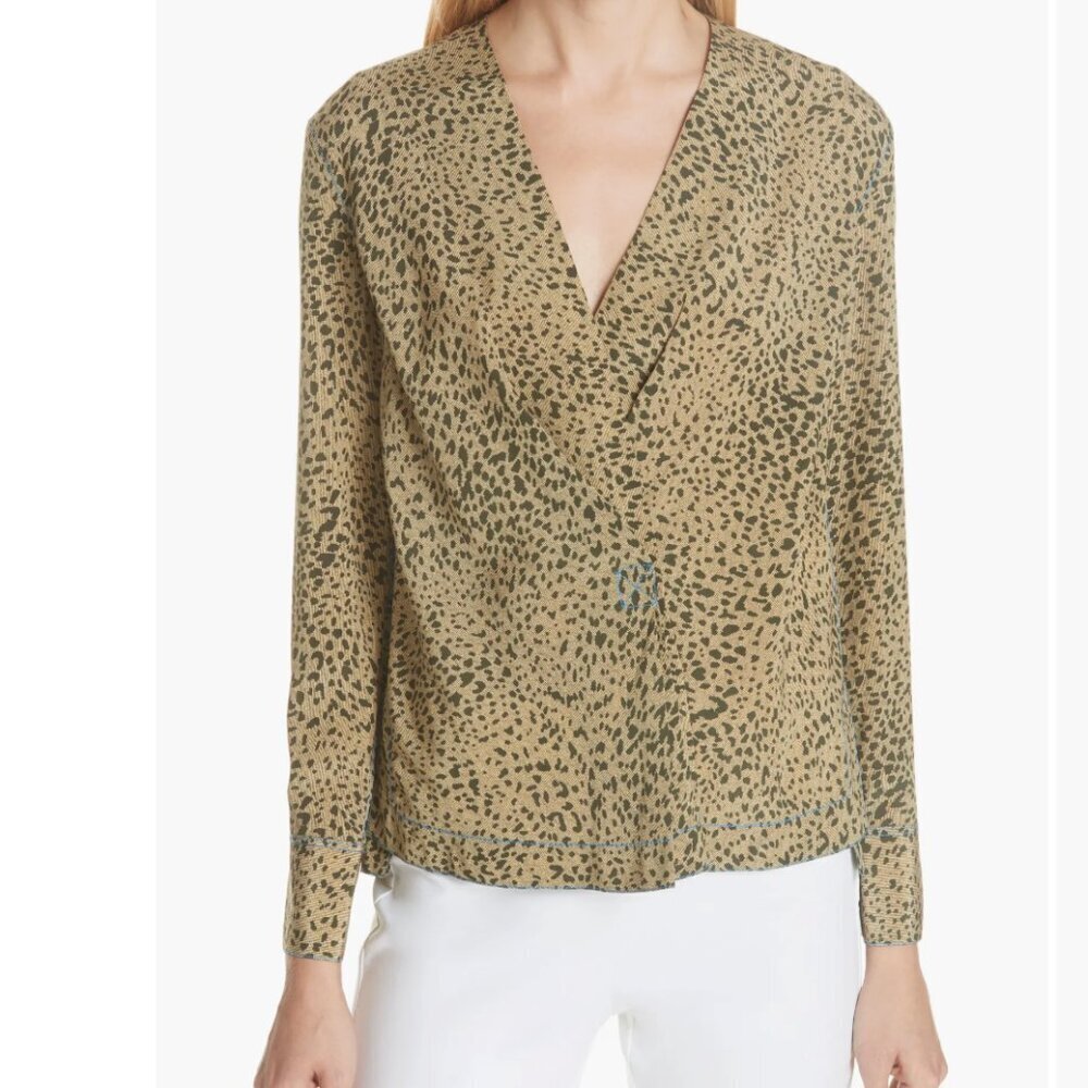 Rag & Bone Women's Size XS Brown Long Sleeve Shields Leopard Print Silk Top